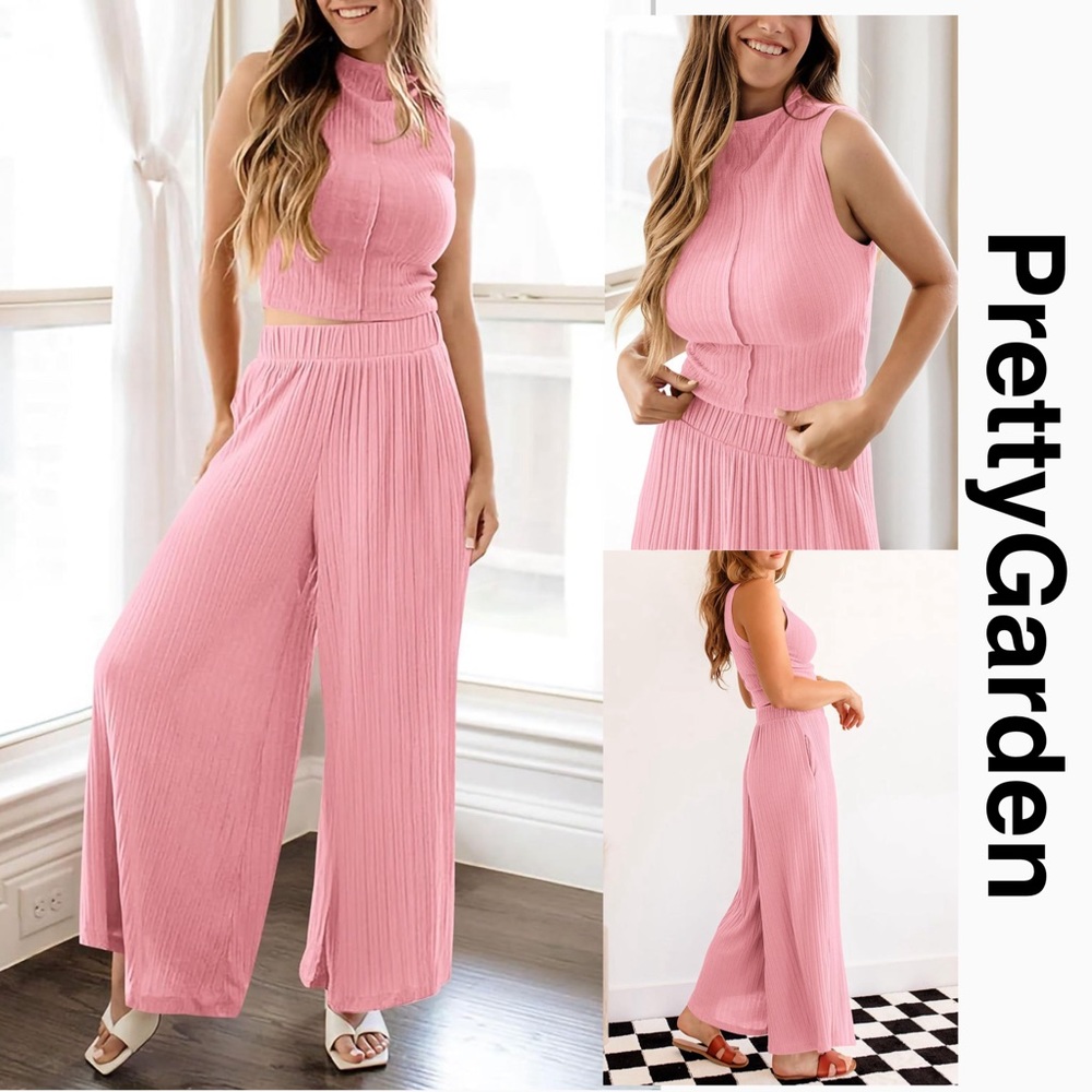 2 Piece Outfits Summer Casual Tank Tops & Wide Leg Pants Lounge Sets Tracksuits